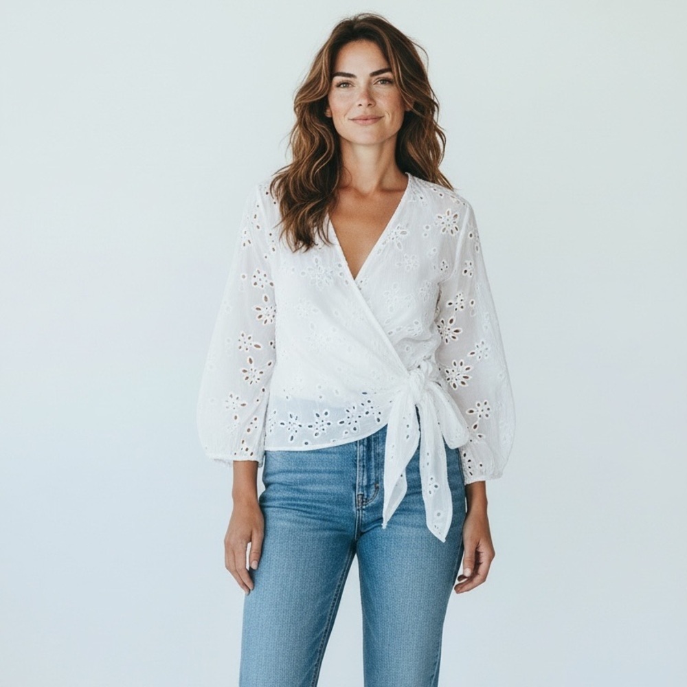 Young Fabulous & Broke White Floral Eyelet Wrap